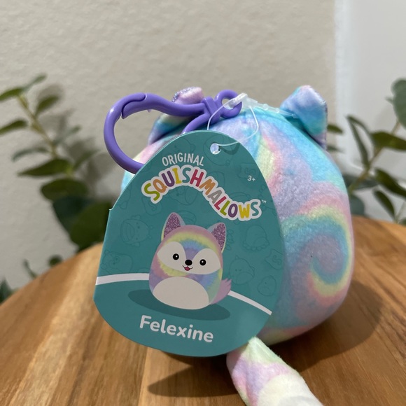 NWT squishmallows  “Felexine” pastel rainbow fox 3” squish clip on keychain - Picture 2 of 4